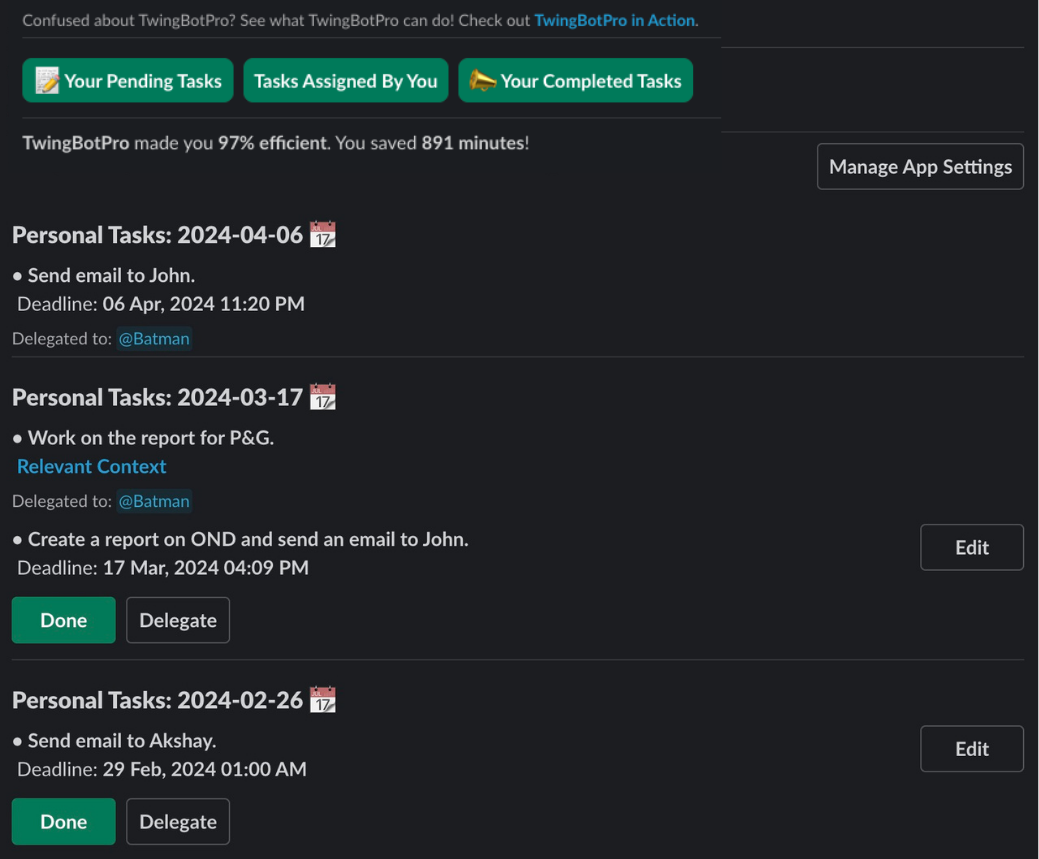 TwingBot Pro task management dashboard