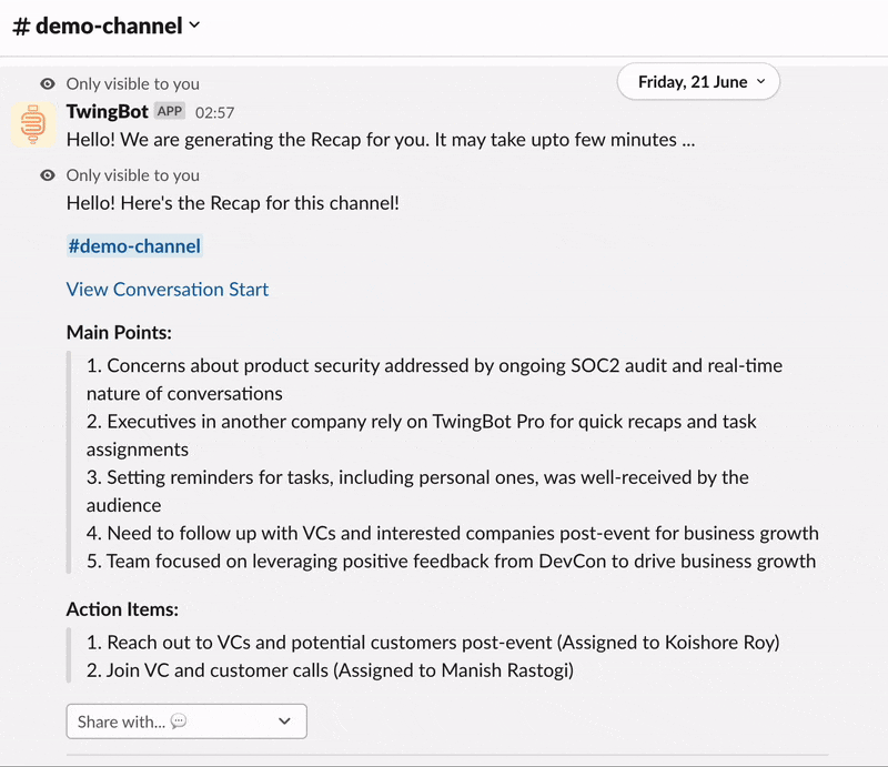 Share recaps, digests and tasks with everyone